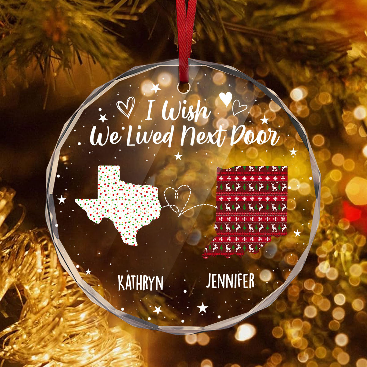 I Wish We Lived Next Door | Personalized 1-Side Round Glass Ornament JSURGOPPH2292T