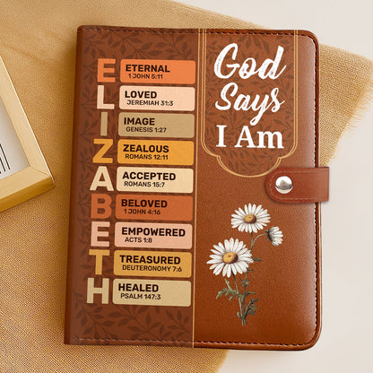 God Says I Am | Personalized Leather Notebook Cover With Pocket