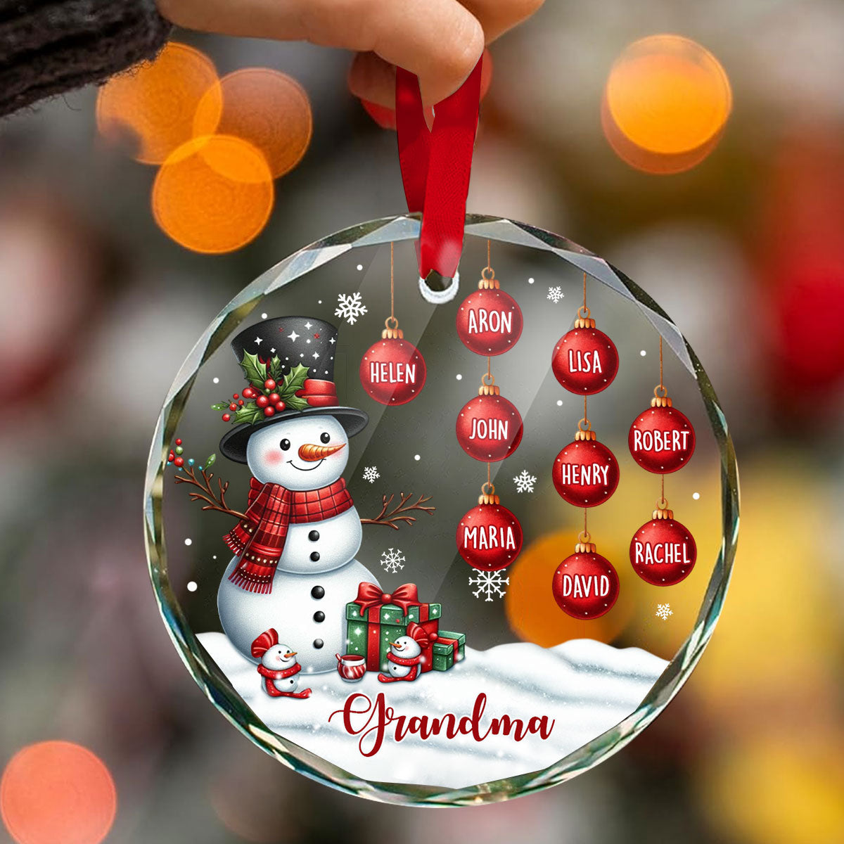 Happy Grandma | Personalized 1-Side Round Glass Ornament JSURGOPHLL2693T