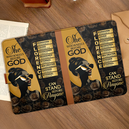 She Who Kneels Before God Can Stand Before Anyone | Personalized Leather Notebook & Pen Set