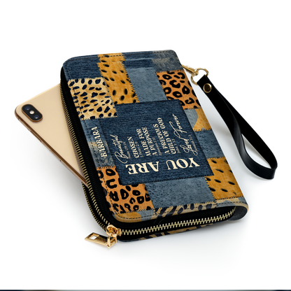 Personalized Leather Clutch Purse With Wristlet Strap Handle - You Are Beautiful