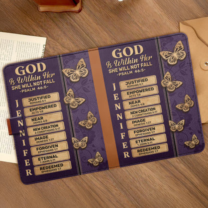 God Is Within Her She Will Not Fall Butterfly | Personalized Leather Notebook & Pen Set