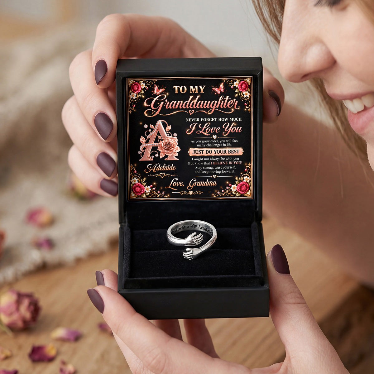 To My Granddaughter Never Forget How Much I Love You | Personalized Hug Ring