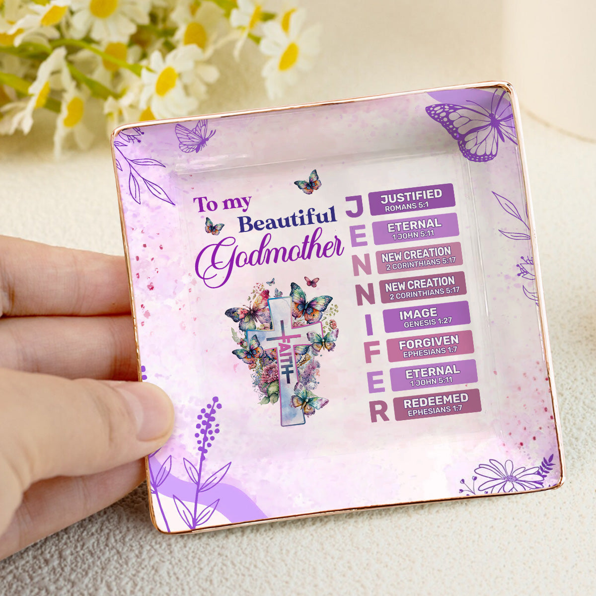 To My Beautiful GodMother | Personalized Ceramic Ring Dish Square