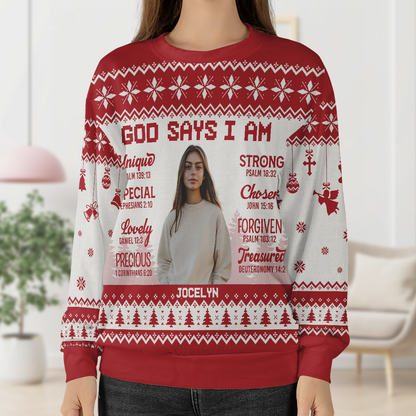 God Says I Am | Personalized Wool Sweater JSWSWPH1973TA