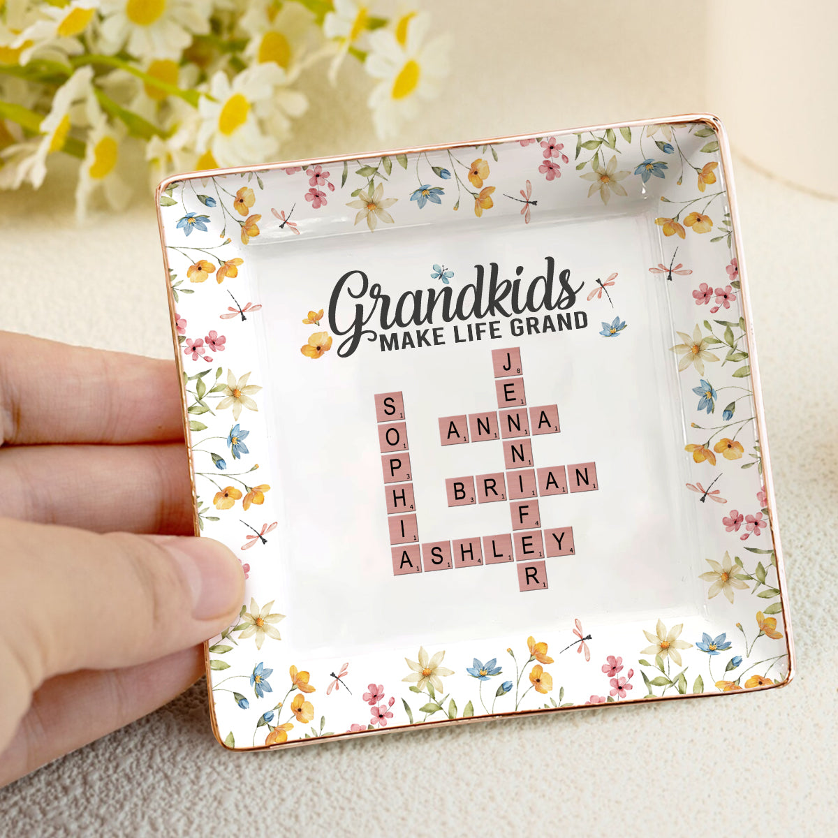 Grandkids Make Life Grand | Personalized Ceramic Ring Dish Square