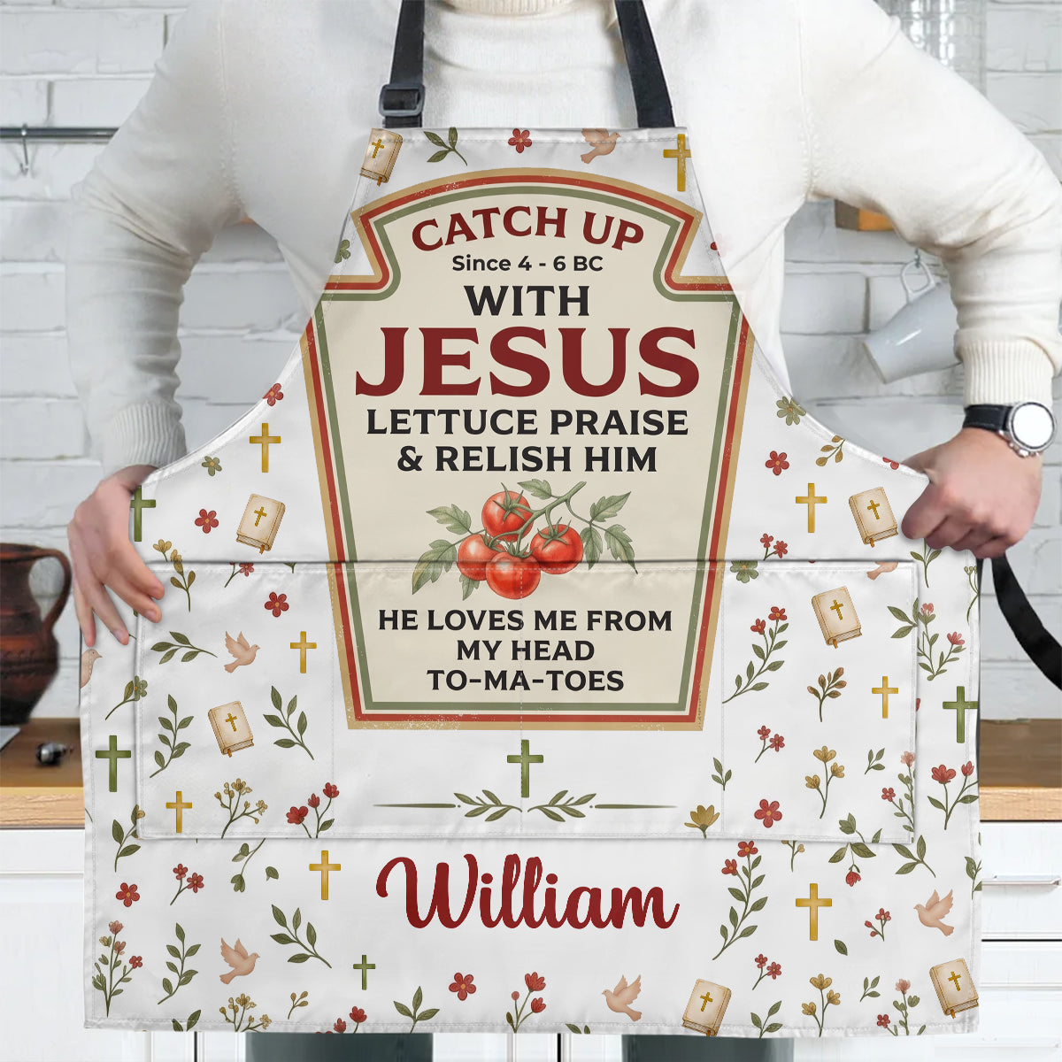 He Loves Me From My Head To My Tomatoes | Personalized Apron With Pocket