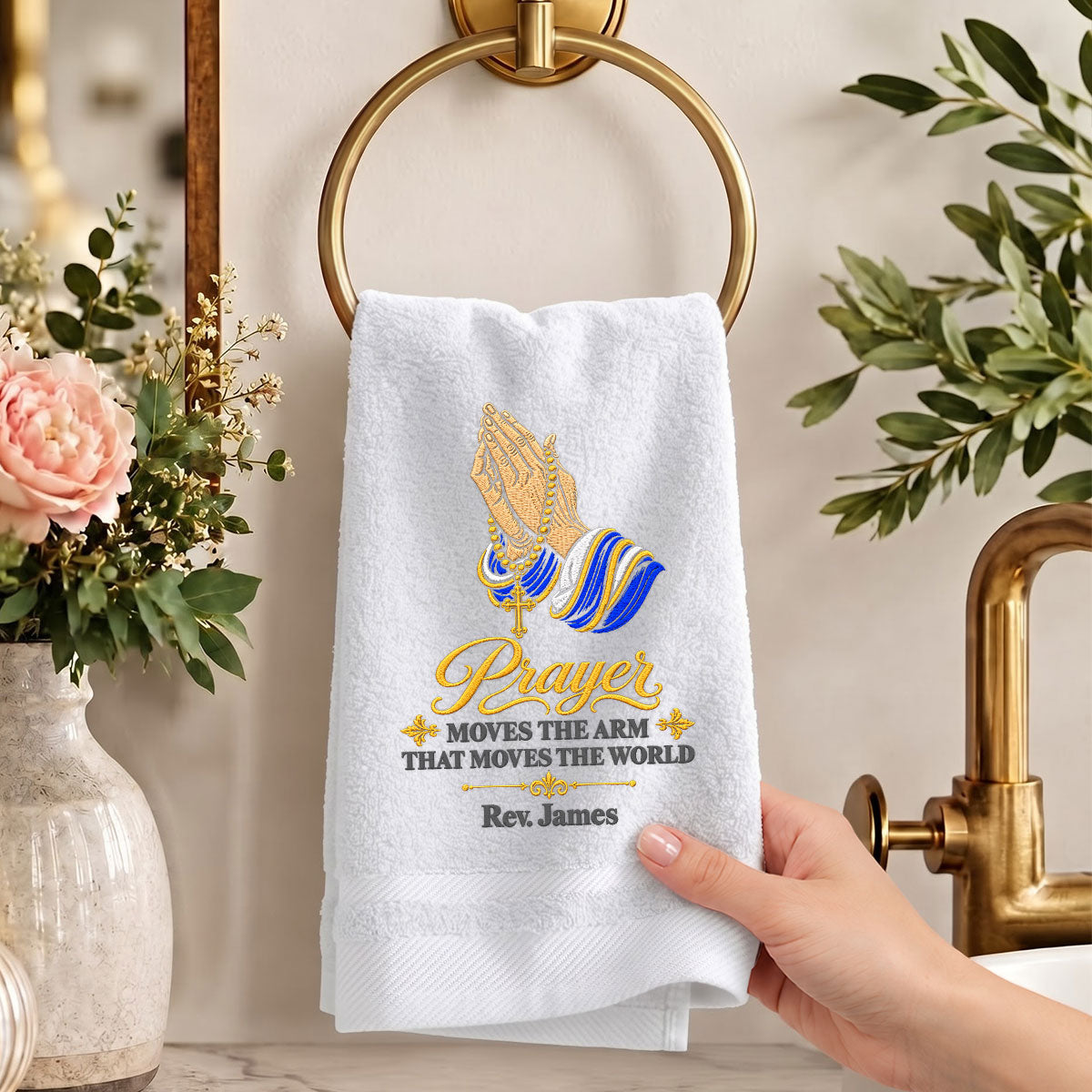 Prayer Moves The Arm That Moves The World | Personalized Embroidered Fingertip Towel