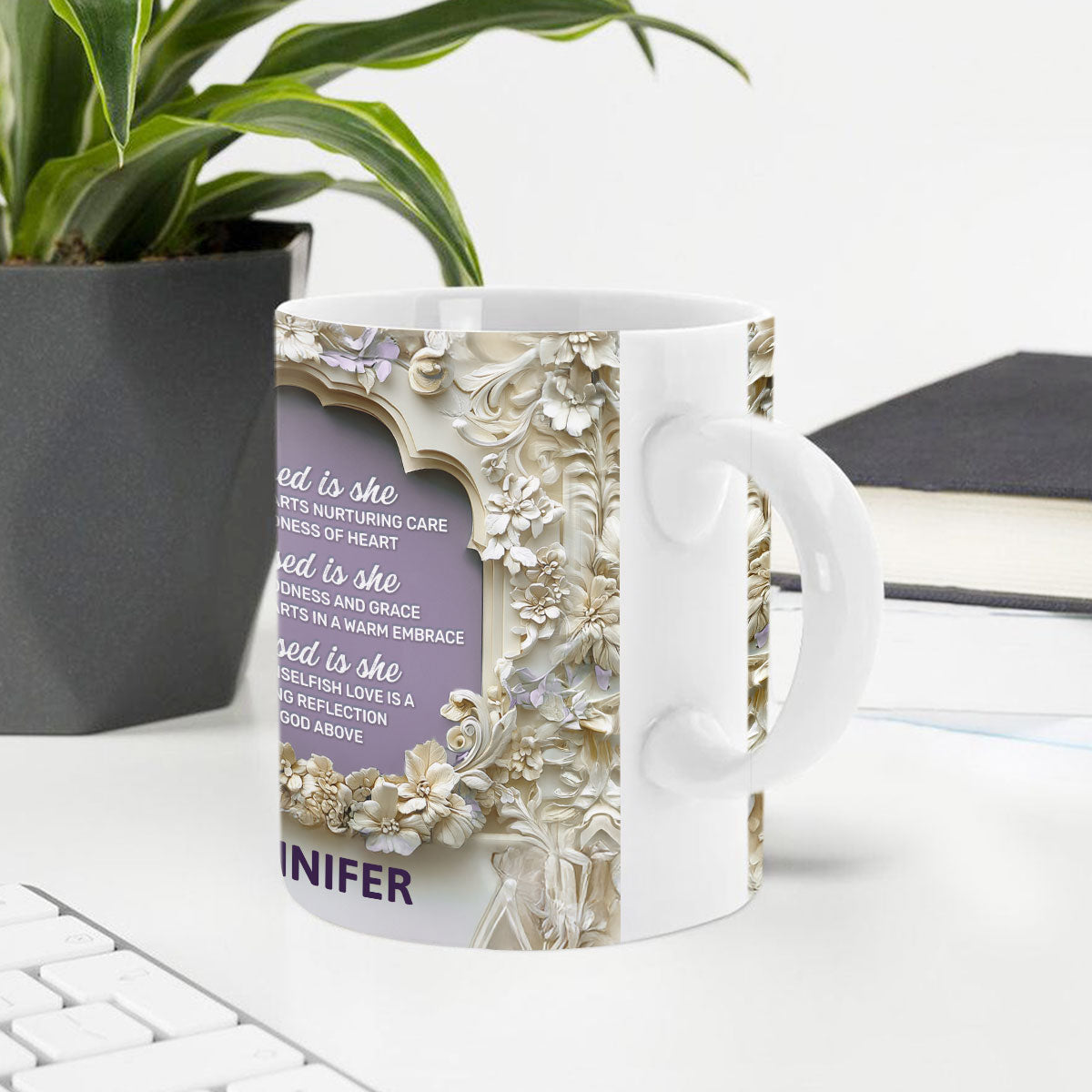 Blessed Is She Who Daily Imparts Nurturing Care And Kindness Of Heart | Personalized White Ceramic Mug