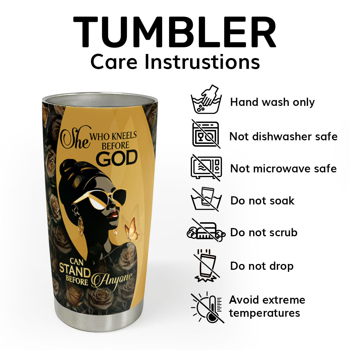 She Who Kneels Before God Can Stand Before Anyone | Personalized Stainless Steel Tumbler