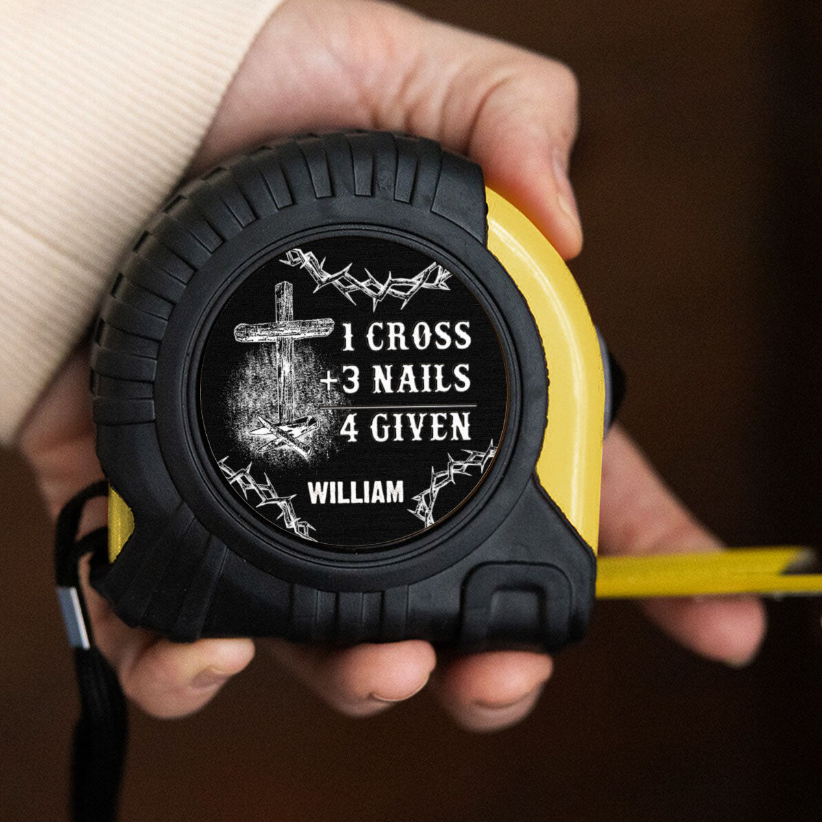 1 Cross 3 Nails 4 Given | Personalized Tape Measure