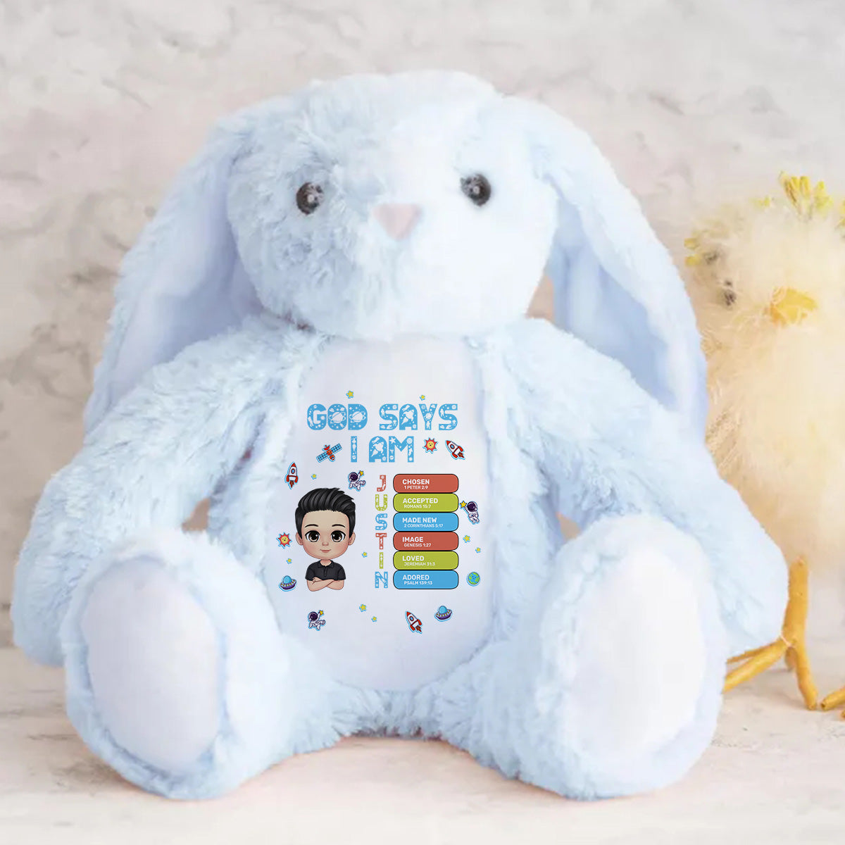 God Says I Am | Personalized Stuffed Bunny