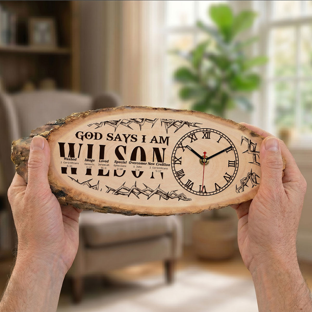 God Says I Am | Personalized Wooden Desk Clock