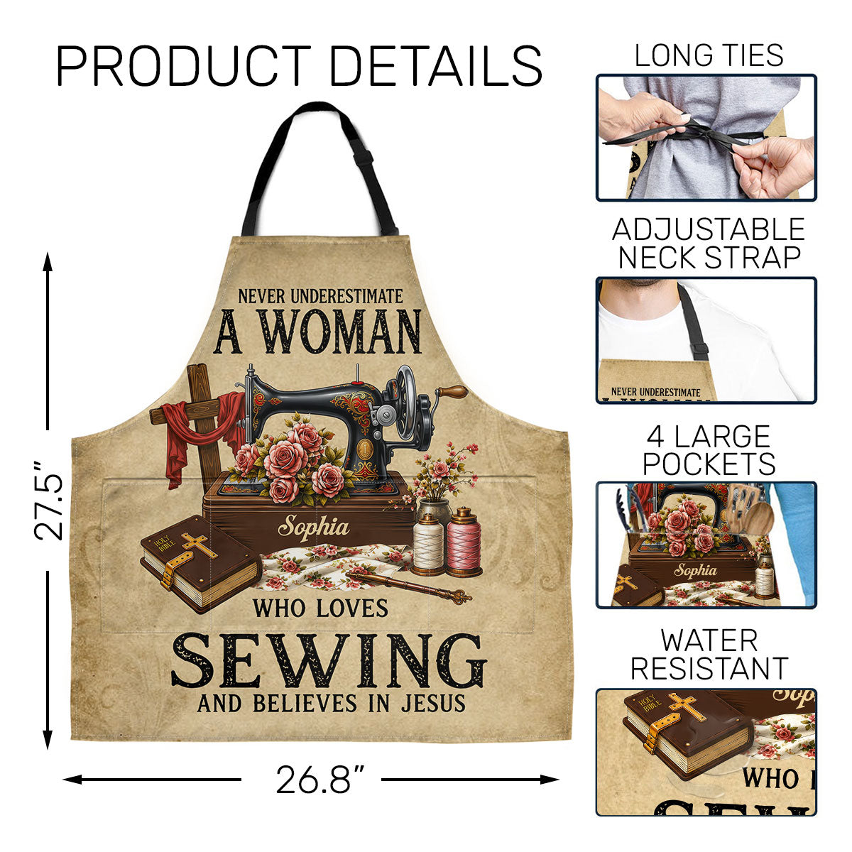 A Woman Who Loves Sewing And Believes In Jesus |  Apron With Pocket