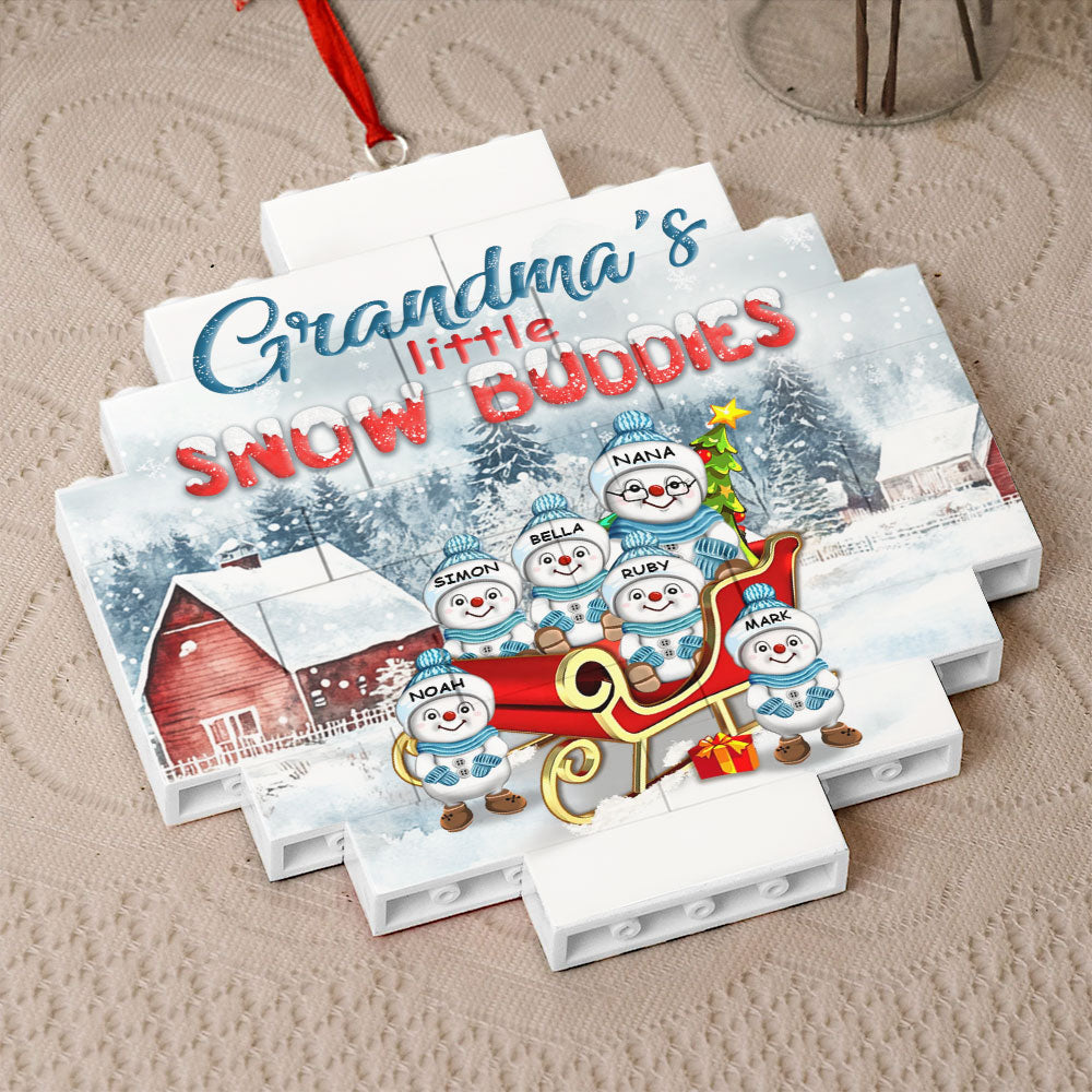 Grandma's Little Snow Buddies | Personalized Circle Buildable Ornament-1 Side Print