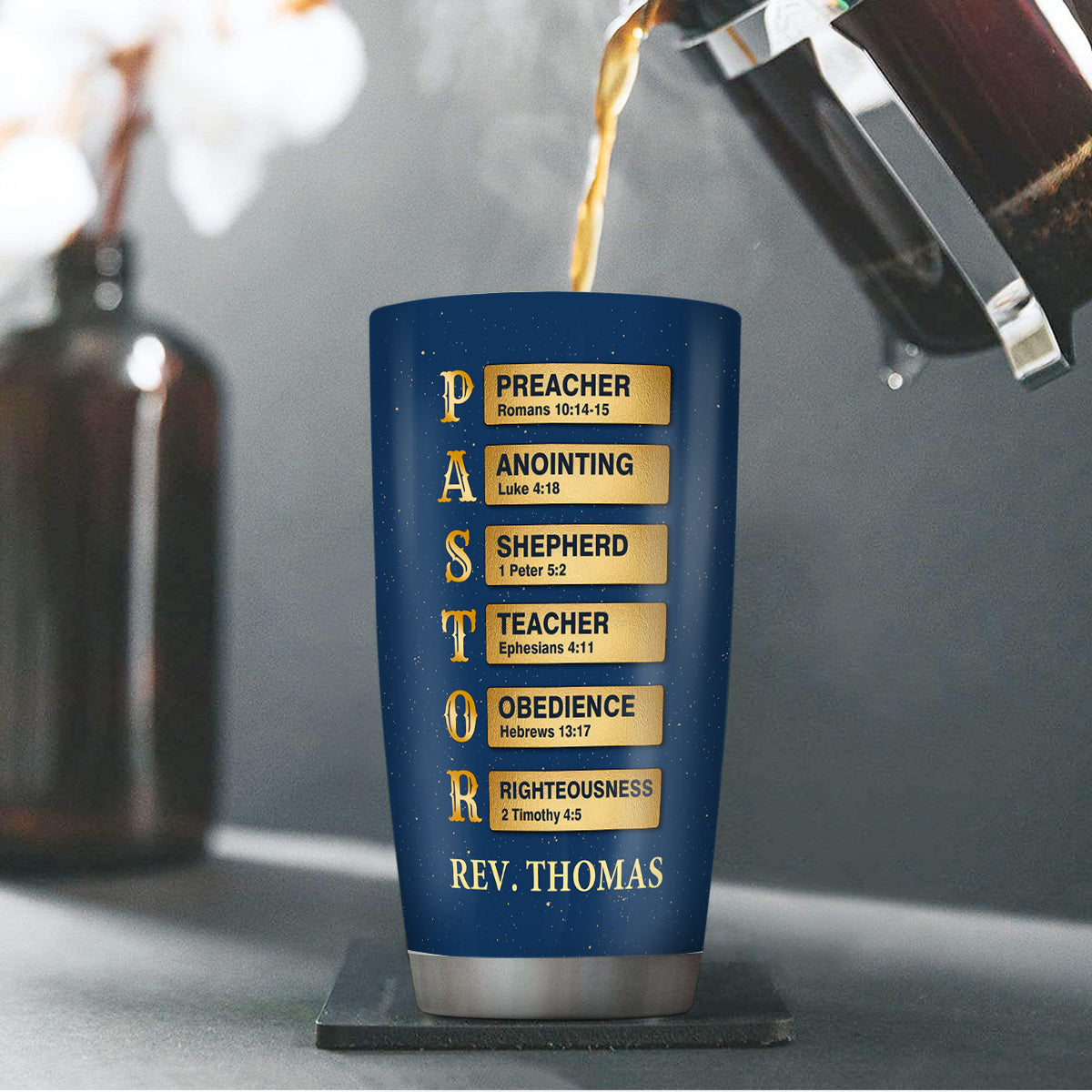 Pastor Thank You For Having The Heart Of A Servant Leader | Personalized Stainless Steel Tumbler