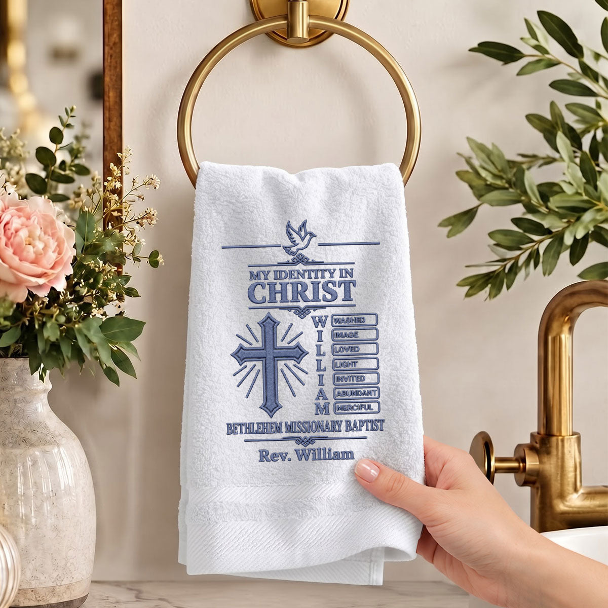 Chosen And Redeemed In Christ | Personalized Embroidered Fingertip Towel