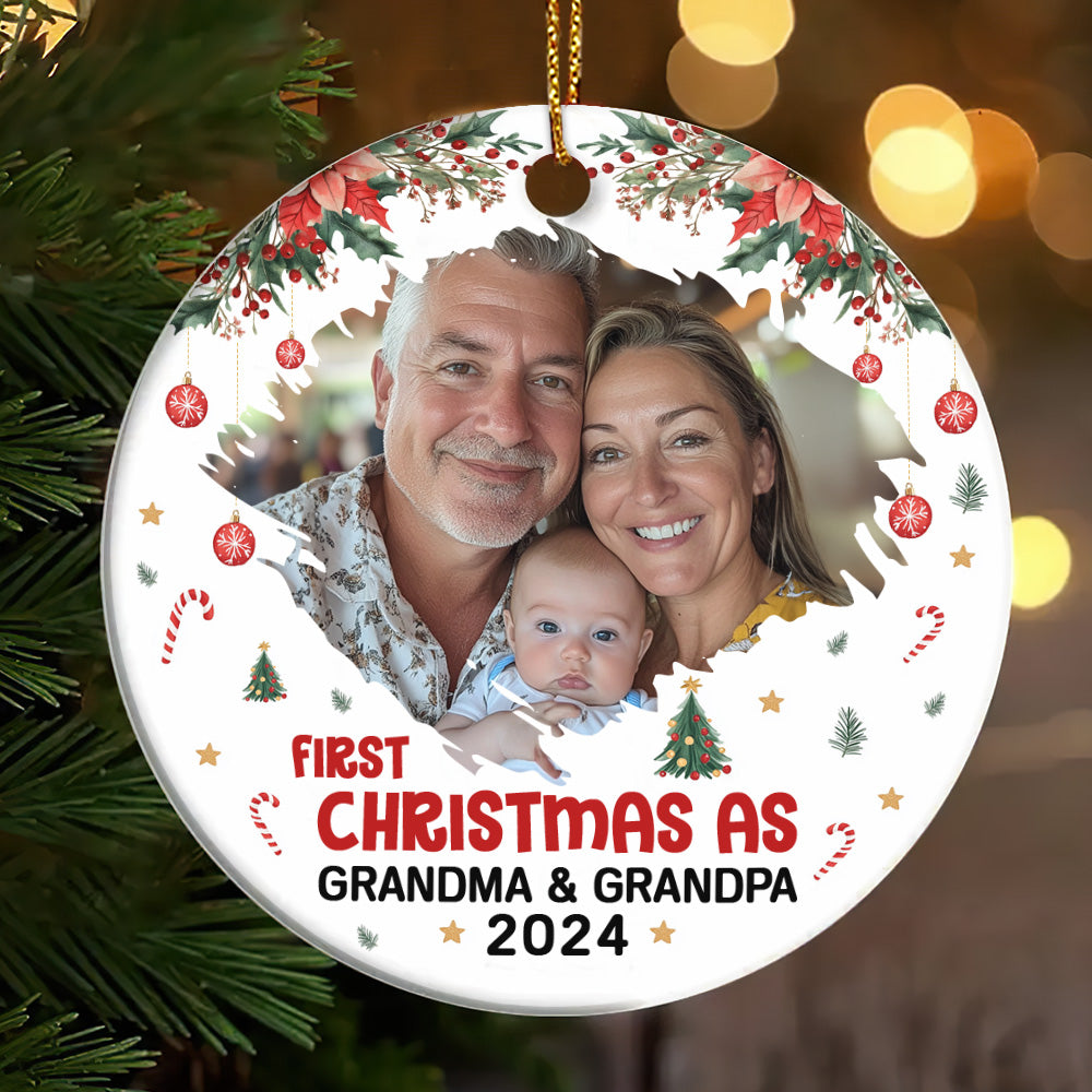 First Christmas As Grandma Grandpa - Personalized Round Shaped Ceramic Ornament JSRSCOHLPA2700TA