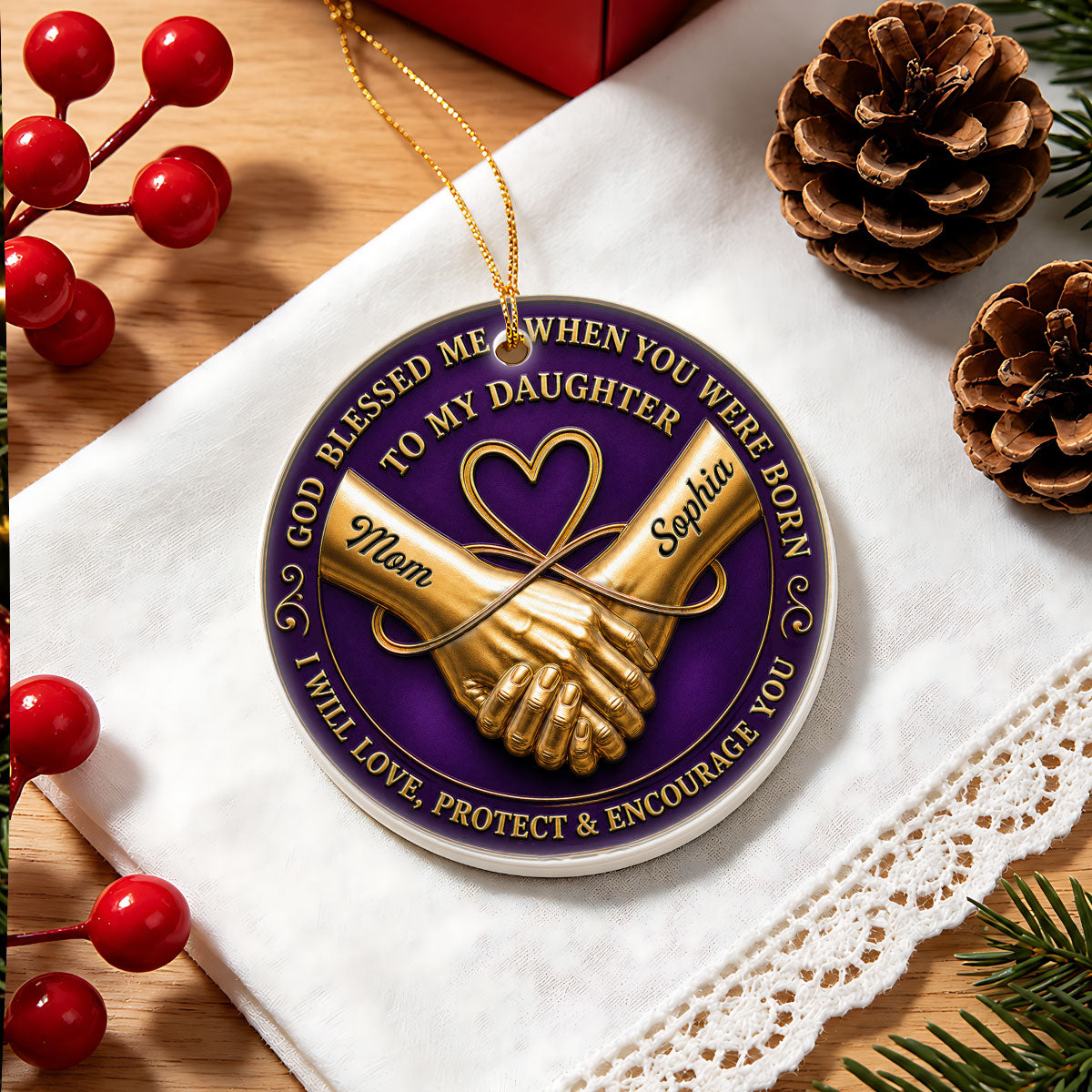 God Blessed Me When You Were Born | Personalized 3D Relief Round Ceramic Ornament