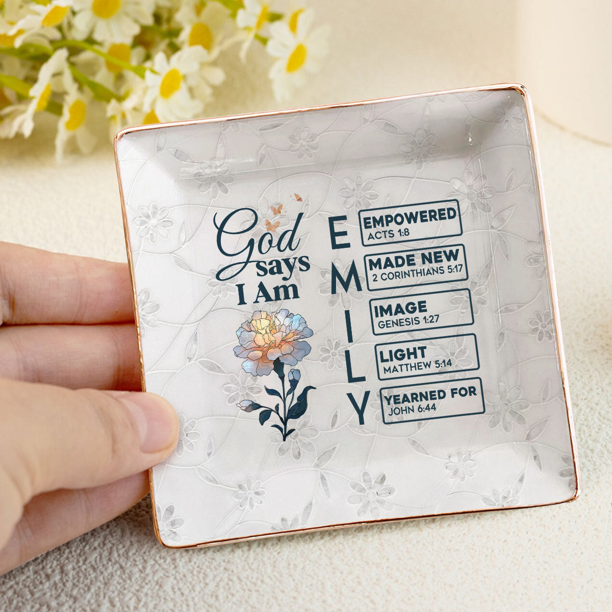 God Says I Am | Personalized Ceramic Ring Dish Square