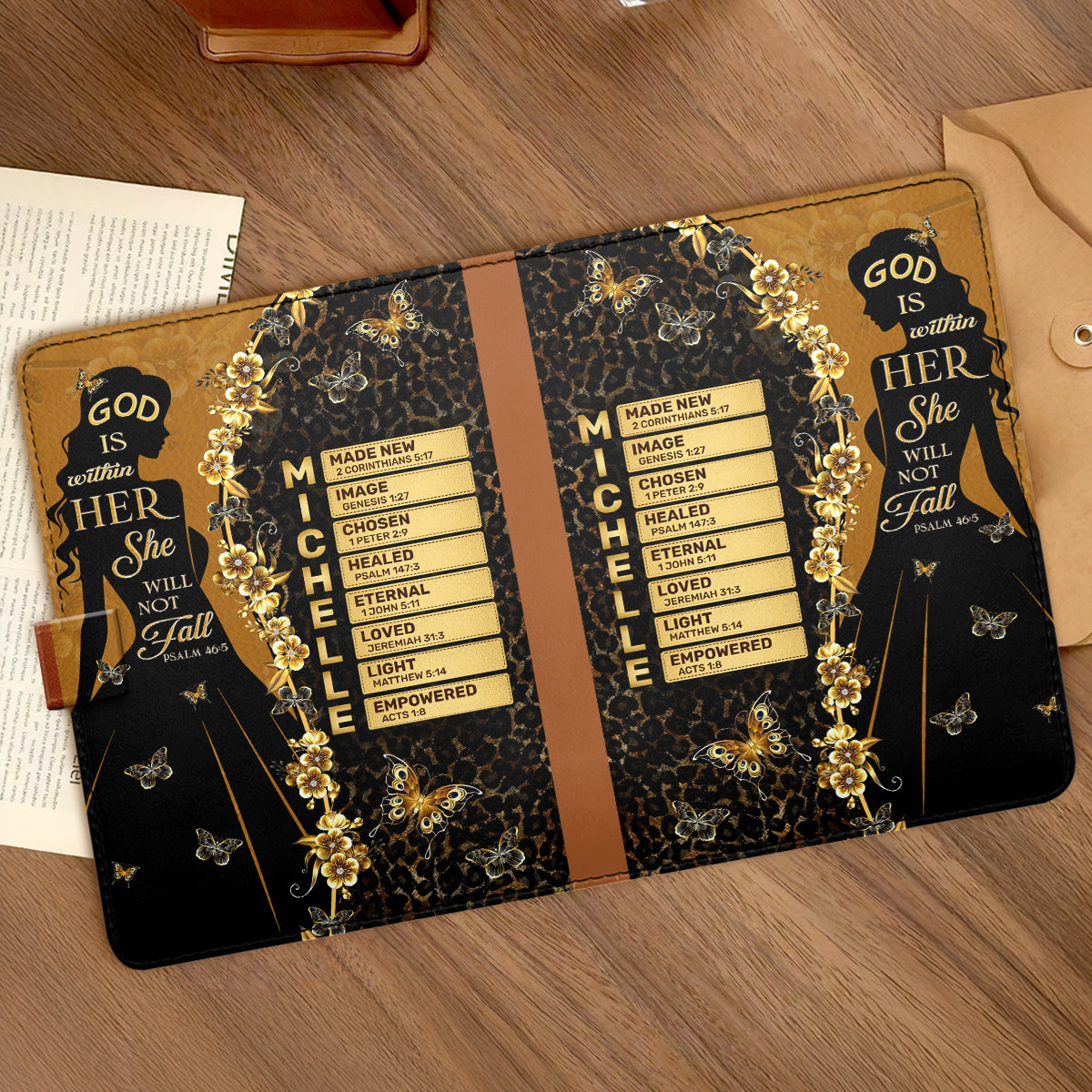 God Is Within Her She Will Not Fall | Personalized Leather Notebook & Pen Set