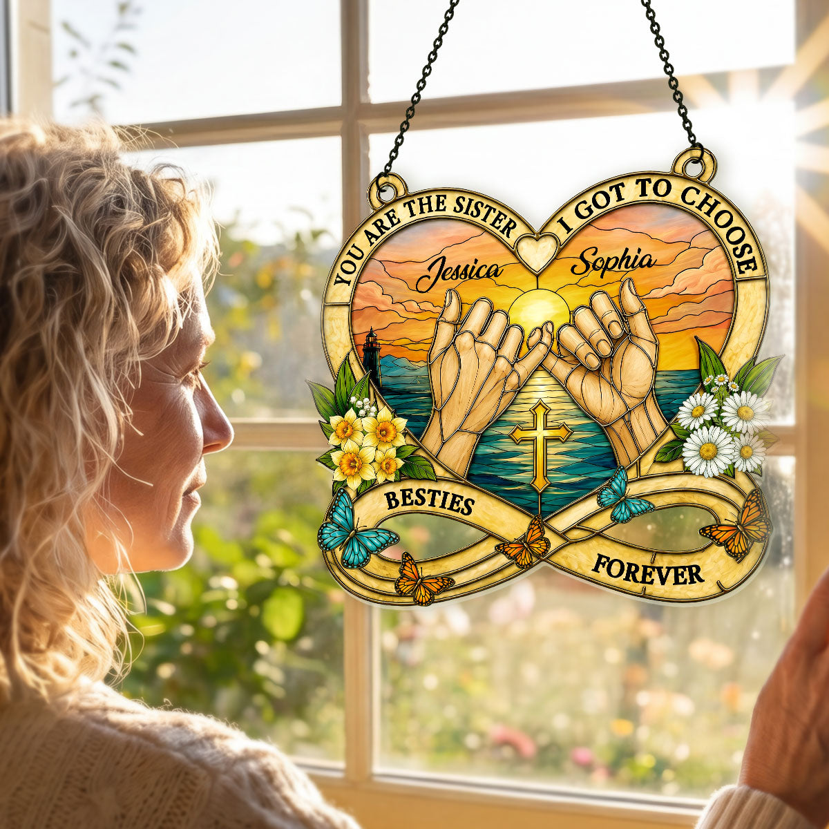 To My Bestie, Sister In Christ Birth Month Flower | Personalized Acrylic Suncatcher