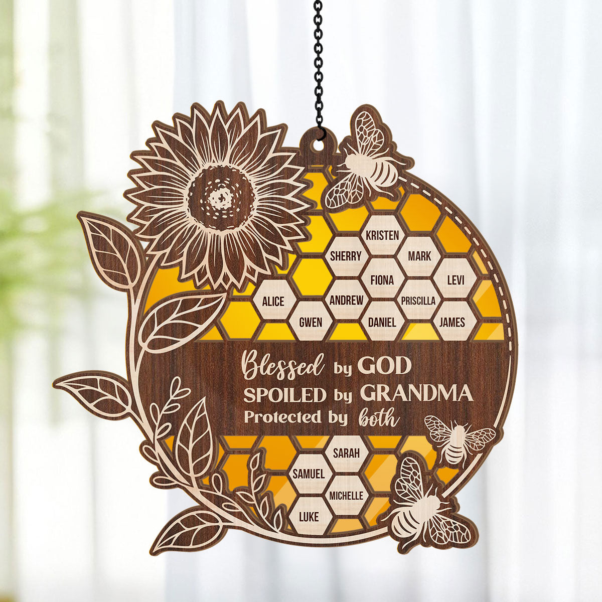 Blessed By God | Personalized Window Hanging Suncatcher JSWHSCHLH1492L