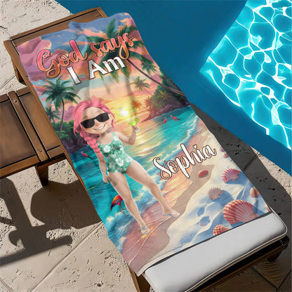 God Says I Am  | Personalized Beach Towel