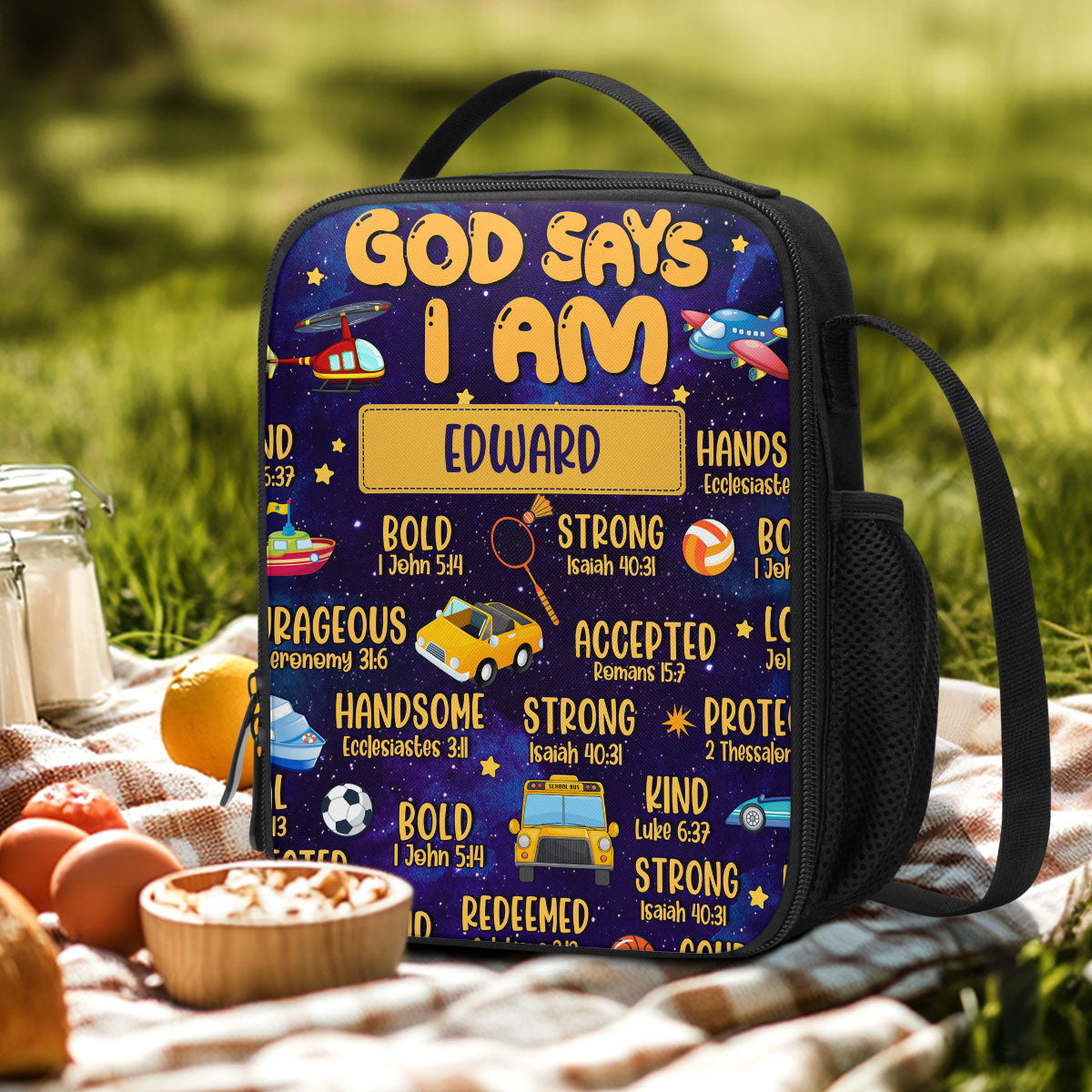 God Says I Am | Personalized Lunch Box Bag JSLBBPH1302D