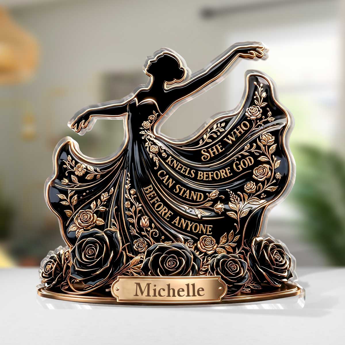 She Who Kneels Before God Can Stand Before Anyone | Personalized Custom Shaped Acrylic Plaque