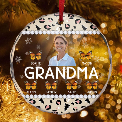 Grandma And Kids | Personalized 1-Side Round Glass Ornament JSURGOPHLN2613L