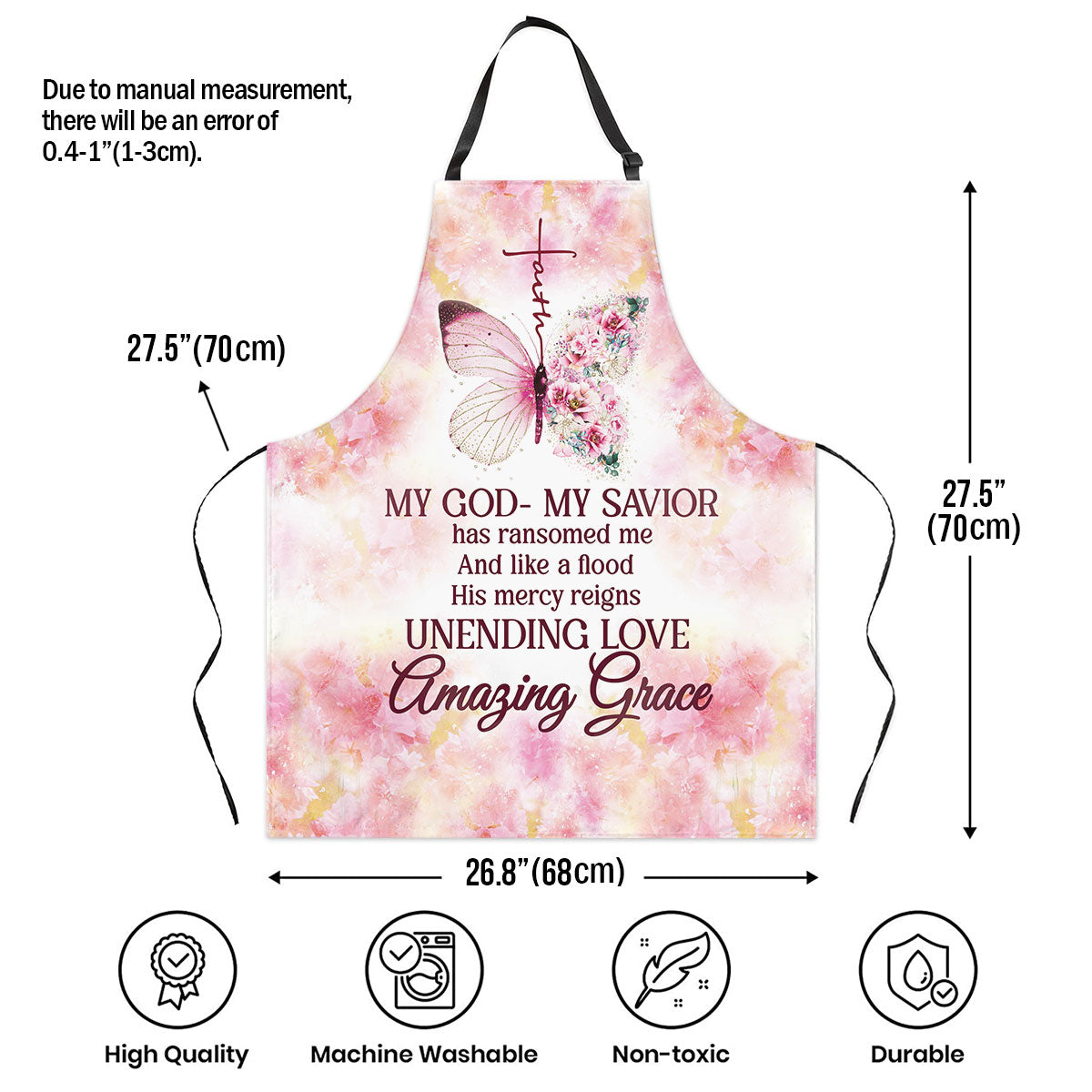 Jesuspirit | Flower And Butterfly | Apron With Neck Strap | My God My Savior | Gift For Christian Woman A16