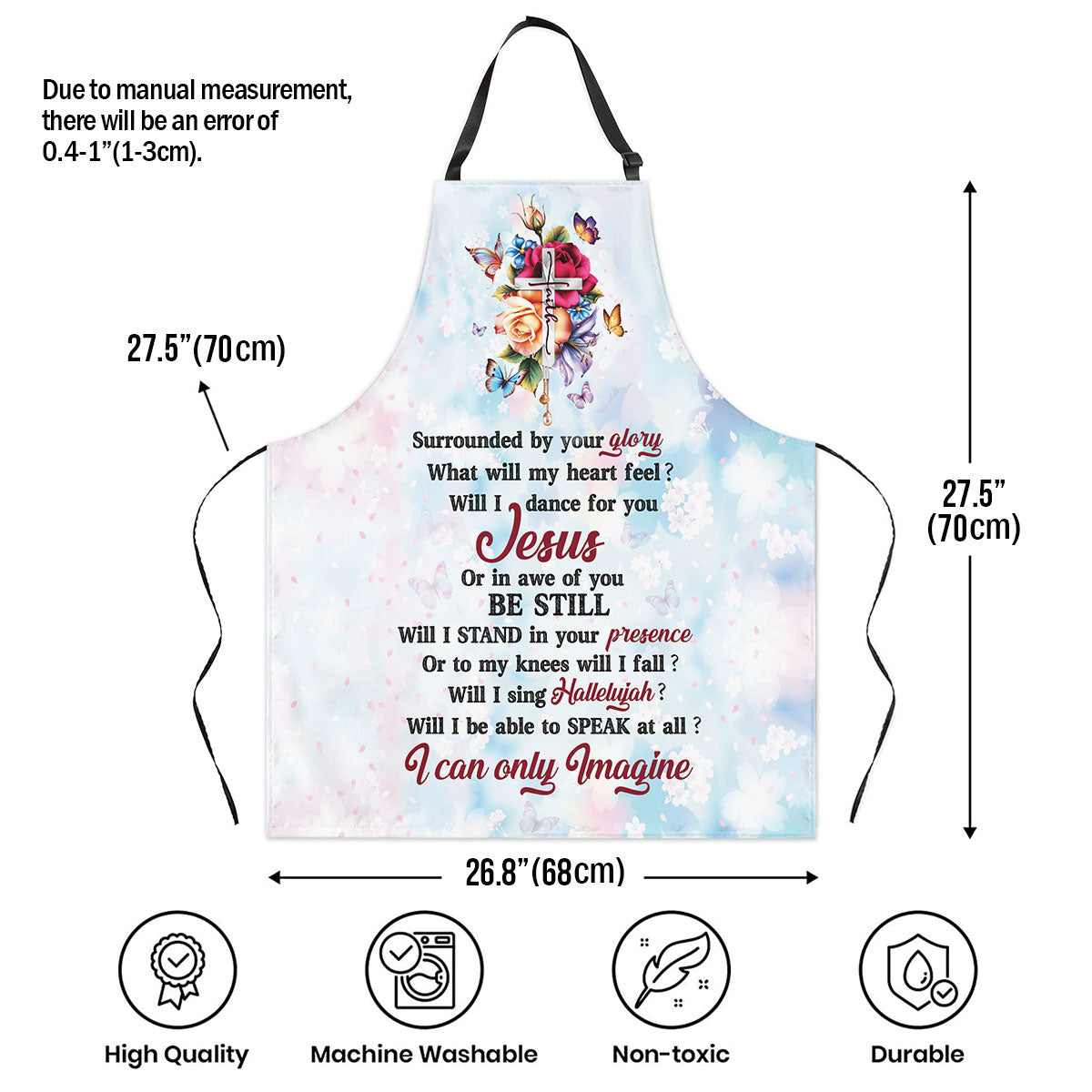 Jesuspirit Apron With Neck Strap | I Can Only Imagine | Rose And Cross | Useful Gift For Christians A17