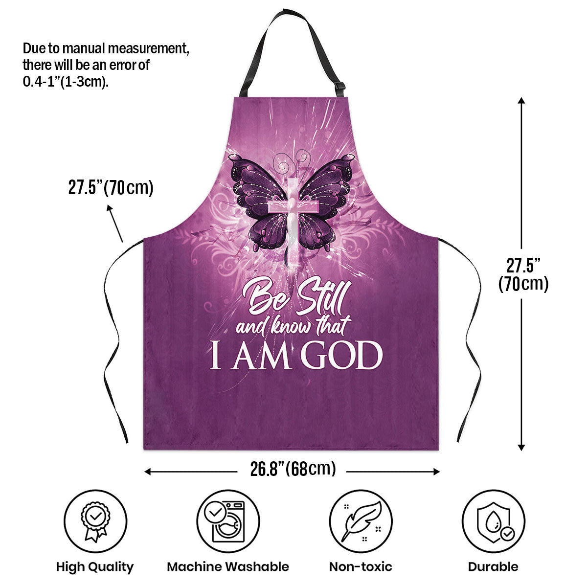 Jesuspirit | Be Still And Know That I Am God | Butterfly And Cross | Psalm 46:10 | Stunning Purple Apron With Neck Strap A47