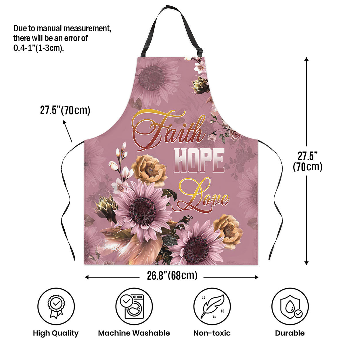 Jesuspirit | Faith Hope Love | Pink Apron With Neck Strap | Useful Gift For Christian People AHM16