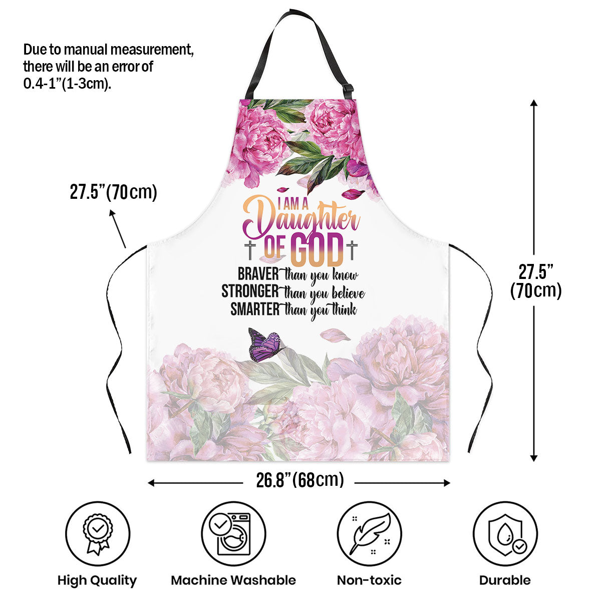 Jesuspirit | Useful Gift For Christian Women | Apron With Tie Back | I Am A Daughter Of God | Flower & Butterfly AHM28