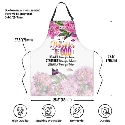 Jesuspirit | Useful Gift For Christian Women | Apron With Tie Back | I Am A Daughter Of God | Flower & Butterfly AHM28