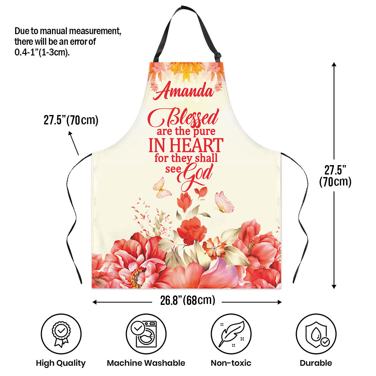 Jesuspirit | Blessed Are The Pure In Heart | Flower And Butterfly | Matthew 5:8 | Personalized Apron With Neck Strap APRM652