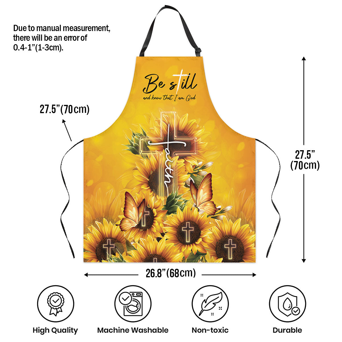 Jesuspirit | Psalm 46:10 | Be Still And Know That I Am God | Sunflower & Faith Cross | Apron With Tie Back Closure HN109