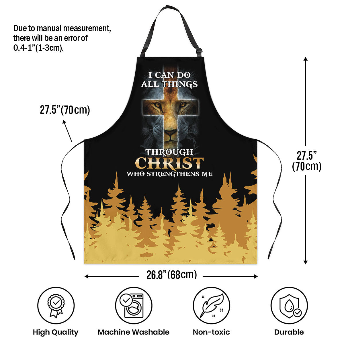 Jesuspirit | Philippians 4:13 | I Can Do All Things Through Christ | Lion And Cross | Personalized Apron With Tie Back Closure HN114