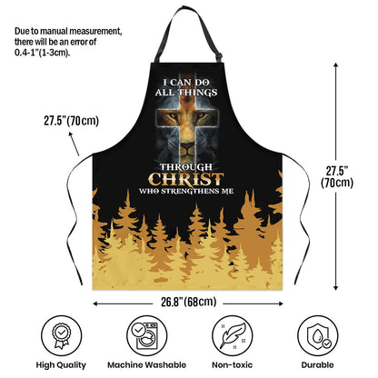 Jesuspirit | Philippians 4:13 | I Can Do All Things Through Christ | Lion And Cross | Personalized Apron With Tie Back Closure HN114
