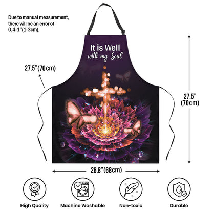 Jesuspirit Apron With Adjustable Neck Strap | It Is Well With My Soul | Flower & Cross | Saintly Gift For Christians HN162