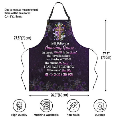 Jesuspirit Apron With Adjustable Neck Strap | I Still Believe In Amazing Grace | Faith Cross & Flower NUH269
