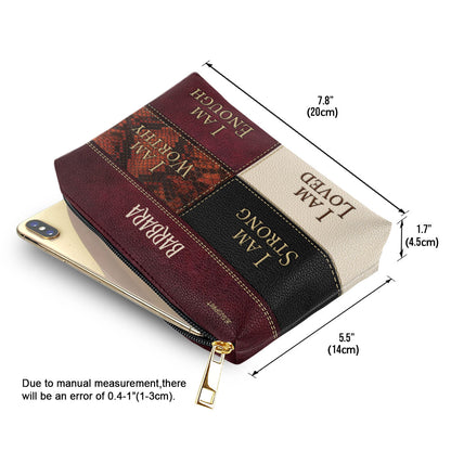 Jesuspirit | Personalized Zippered Leather Pouch | Spiritual Gift For Women's Ministry | I Am Strong NUHN282