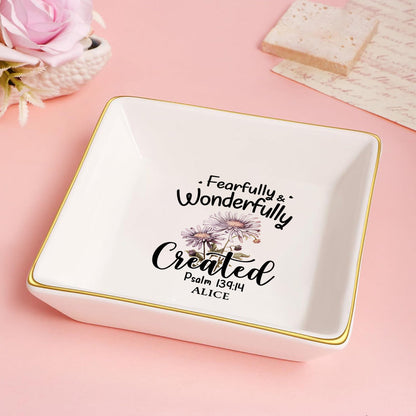 Fearfully and Wonderfully Created Psalm 139:14 Birth Month Flower | Personalized Jewelry Dish JSJDHLPA2862M
