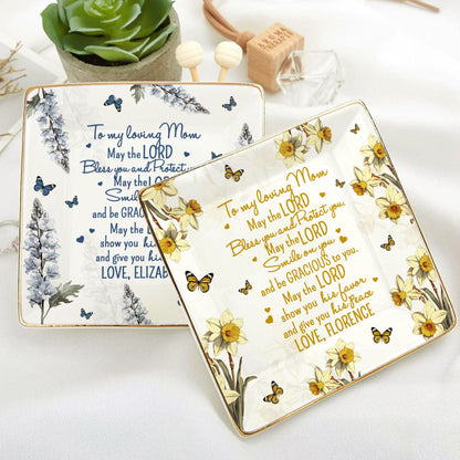 May The Lord Bless You And Protect You | Personalized Ceramic Ring Dish Square