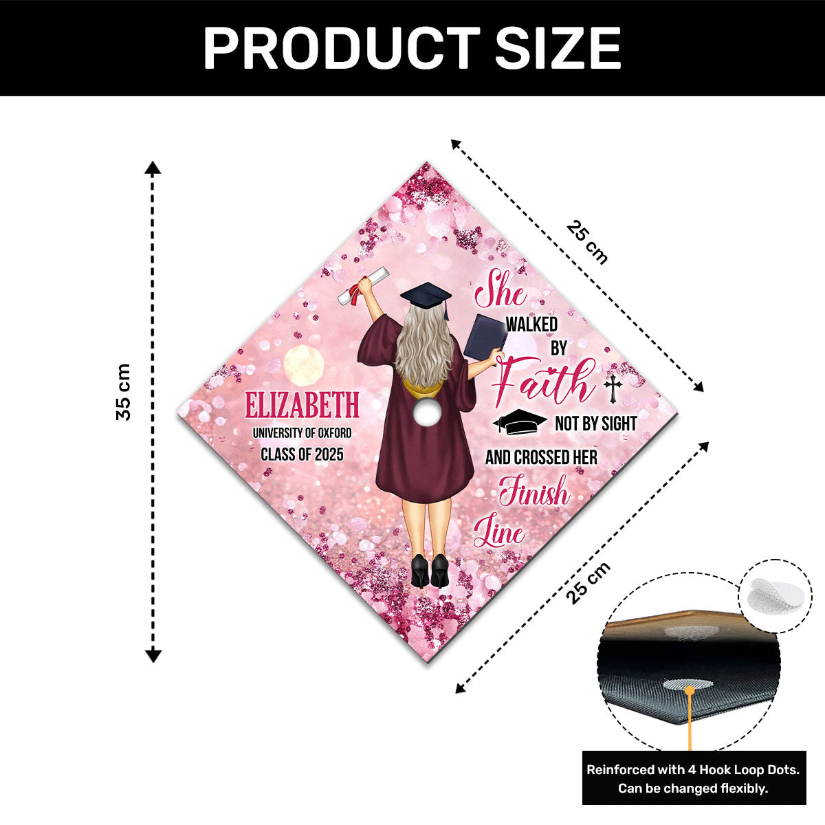 She Walked By Faith | Personalized Graduation Cap Topper