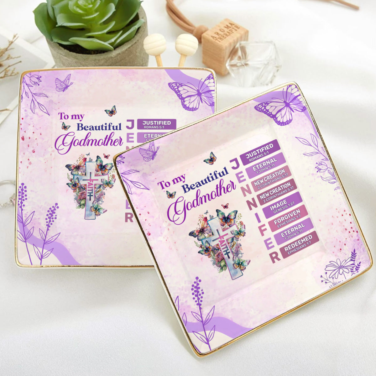 To My Beautiful GodMother | Personalized Ceramic Ring Dish Square