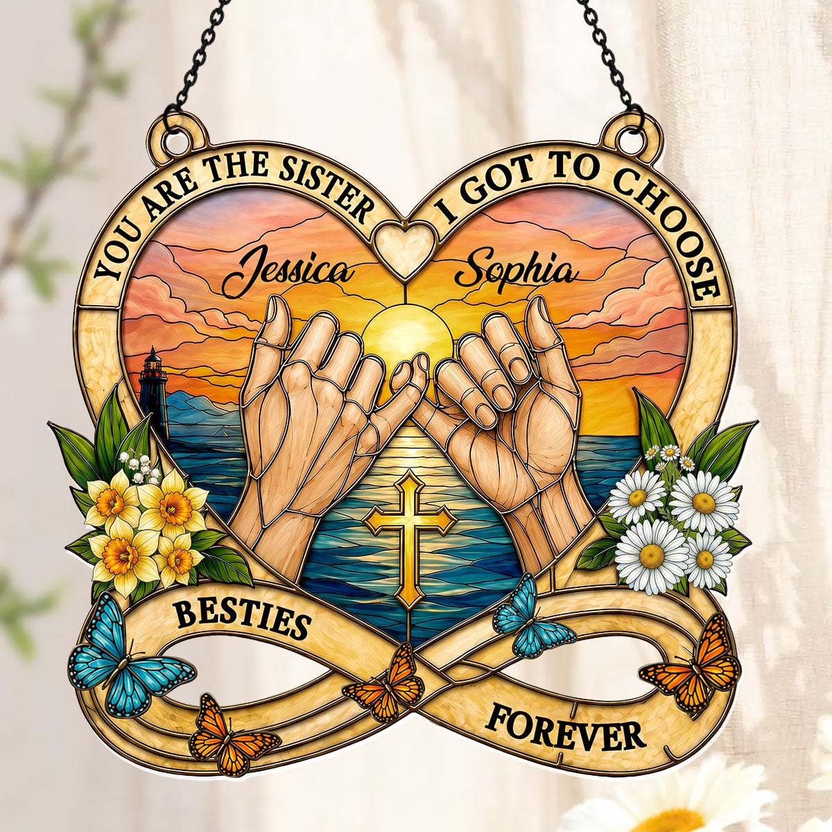 To My Bestie, Sister In Christ Birth Month Flower | Personalized Acrylic Suncatcher