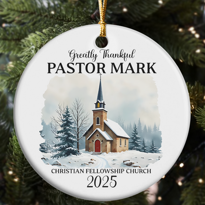Greatly Thankful Pastor | Personalized Round Shaped Ceramic Ornament